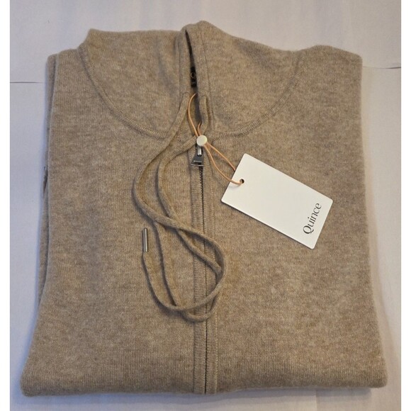 Quince 100% Mongolian Cashmere Full Zip Hoodie Sweater Womens Large NWT Oatmeal - Picture 2 of 13